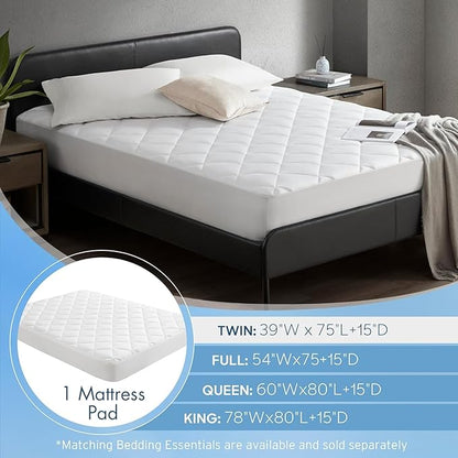 Sharper Image Queen Mattress Pad, Overfilled, Jersey Knit Ultra-Soft & Cooling Touch Mattress Topper Fitted Pocket Fits Up to 18" Queen Size Bed, White