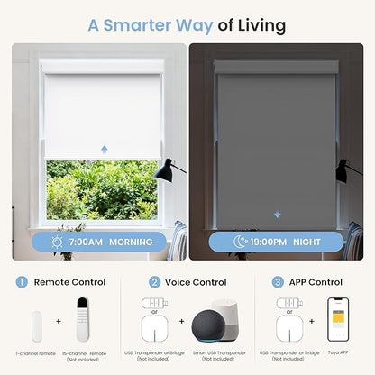 Grandekor No-Drill No Tools Motorized Blinds with Remote | 34x48 White Electric Blackout Smart Roller Shade/APP/Voice Control-for Home Office, Living Room