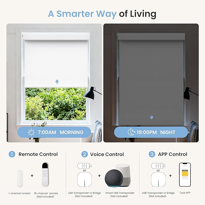 Grandekor No-Drill No Tools Motorized Blinds with Remote | 30.5x72 White Electric Blackout Smart Roller Shade/APP/Voice Control-for Home Office, Living Room