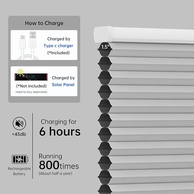 Motorized Cellular Shades with Remote, Blackout Smart Cellular Shades Compatible with Alexa, Cordless Honeycomb Window Blinds for Bedroom Home Office, Custom Size, Blackout Pearl