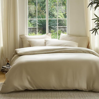 DOZ Duvet Cover Set, 100% Viscose derived from Bamboo, Organically Grown, Buttery Soft, Cooling Duvet Covers, High GSM, 1 Duvet Cover and 1 Pillowcase, 70"x90" (Sand, Twin/Twin XL)