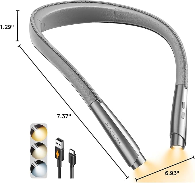LED Neck Reading Light, Book Light for Reading in Bed, 3 Colors, 9 Brightness Levels, Lightweight Comfortable Design, Long Lasting, Perfect for Knitting,Crafting,Camping,Gray