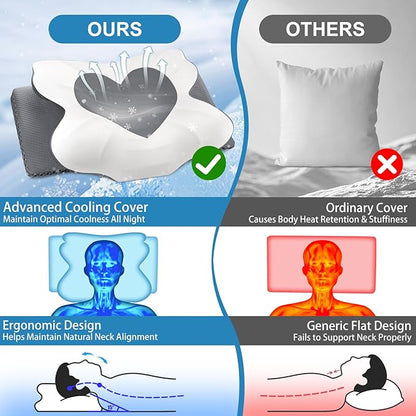 Cervical Neck Pillow for Sleeping, Memory Foam Pillow for Neck Support, Ergonomic Pillow for Pain Relief, Contour Bed Pillow for Side Back Stomach Sleepers, Grey, King Size
