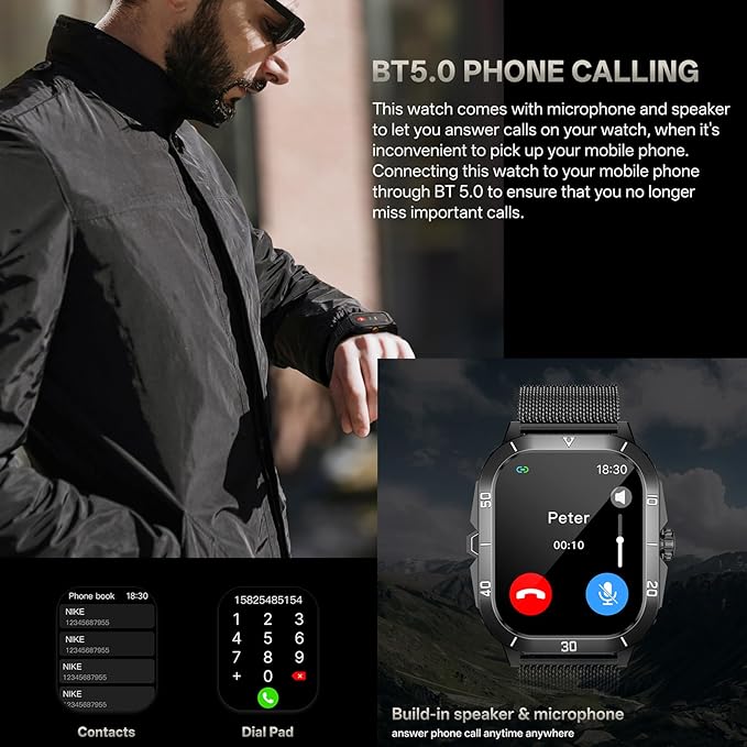 C50Pro Smart Sports Watch for Fitness Tracker &Health monitor, including Blood Pressure and Oxygen/Heart Rate/Sleep/Calories/Step counting/Distance etc, Waterproof wearable wristband for outdoor