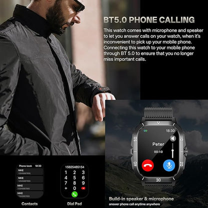 C50Pro Smart Sports Watch for Fitness Tracker &Health monitor, including Blood Pressure and Oxygen/Heart Rate/Sleep/Calories/Step counting/Distance etc, Waterproof wearable wristband for outdoor