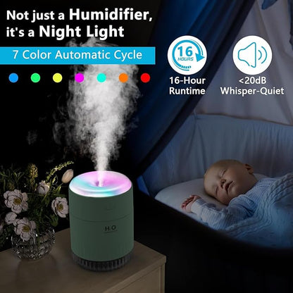 SZO Portable Mini Humidifier, 500ML USB Personal Cool Mist Humidifiers for Bedroom Office Travel Desk, Whisper Quiet 20dB with 2 Mist Modes & Auto Shut-Off, Small Desktop Humidifier(Green)