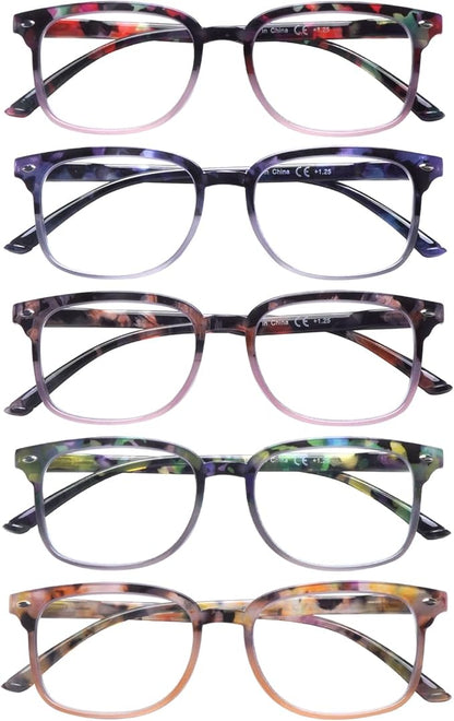 5 Pack Reading Glasses Blue Light Blocking for Women,Computer Readers with Spring Hinge