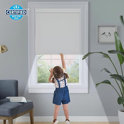 Persilux Cordless Blackout Roller Shades for Windows, Pull Down Blinds with Valance, Thermal Insulated Fabric, Free-Stop for Home, Door and Bedroom (White, 43" W x 72" H)