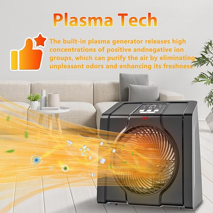 HEATIT Space Heater with Remote for Indoor, Digital Display with Thermostat，Containing Plasma & Ozone, 1-12H Timer,1500W/750W, Electric Space Heater for Office, Bedroom,Black,10.6"Dx7.0"W x 11.8"H