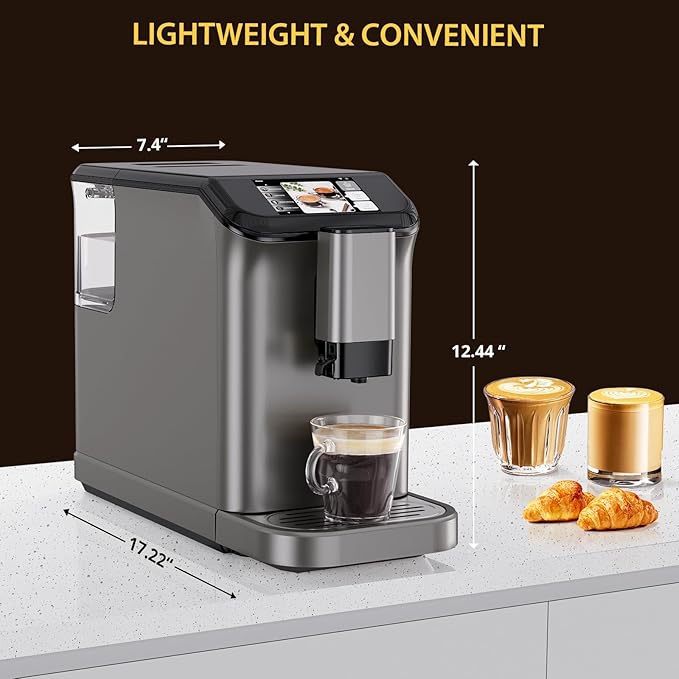 Espresso Maker with Milk Frother - Fully Automatic, 4-Beverage Options, Built-In Grinder, Intuitive Touch Display, and Sleek Finish Gold