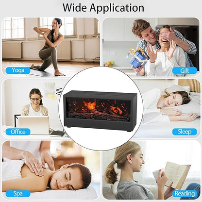 Fireplace Flame Diffuser, 150ml Desktop Intelligent Ultrasonic Essential Oil Diffuser, 7-Color Flame Simulation Firewood Diffuser, Remote Control, Timer & Auto-Off for Home, Room (Black)
