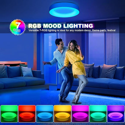 LEZOE 36W 16 Inch RGB Flush Mount LED Ceiling Light Dimmable with Remote Control, 3600lm Color Changing Ceiling Light Fixture, 3000K-6500K Ceiling Lamp for Bedroom Kitchen Hallway Party Living Room