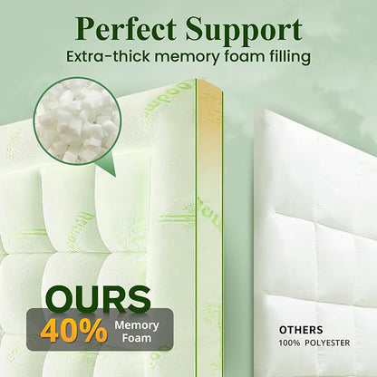 Memory Foam Mattress Topper - Viscose Made from Bamboo Pillow Top Thick Full Size Mattress Pad for Back Pain, Ultra Soft & Cooling for Hot Sleepers, 6-18'' Deep Pocket, Green