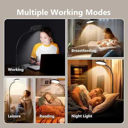Daylight Floor & Desk Lamp – 11,000 Lux UV-Free Full Spectrum Light, 5 Color Temperatures & 10 Brightness Levels, 360° Gooseneck Lamp for Home Office, Bedroom & Reading (Black)