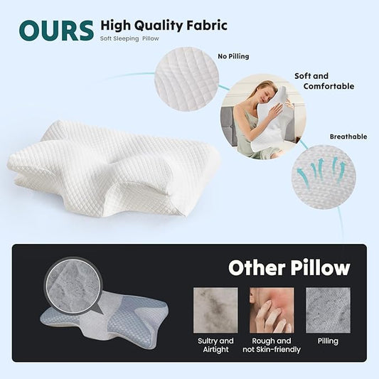 Sweetcrispy Memory Foam Cervical Pillow, 2 in 1 Ergonomic Contour Orthopedic Pillow for Neck Pain, Contour Side Sleeper for Adults, Orthopedic Neck Support for Back Stomach Sleepers, White