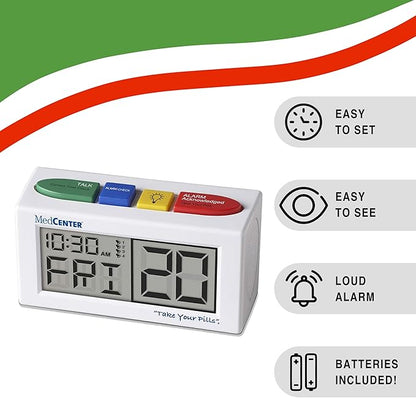 MEDCENTER Talking Alarm Clock HSA/FSA, Medication Pill Reminder Clock, Alarm Clock for Dementia, Hearing, Visually impaired Seniors-Digital Clock Ex Large White - Gift for Mom, Dad, Elderly, Seniors