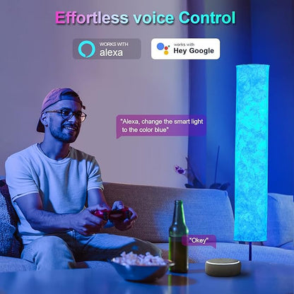 RGB Color Changing Led Floor Lamp, Smart Lamp with Alexa Voice Control, Remote & WiFi APP Control, Music Sync and White Fabric Shade, Standing Lamp for Living Room Bedroom Game Room