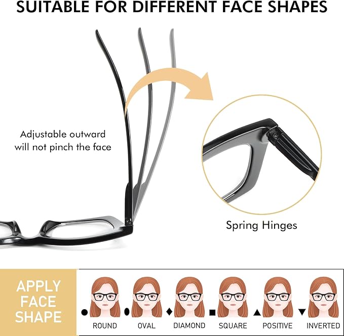 REAVEE Oprah Style Reading Glasses for Women, Blue Light Blocking Stylish Oversized Computer Readers Spring Hinge