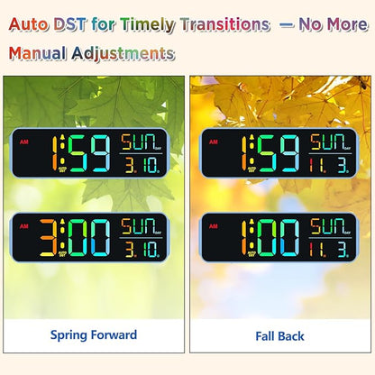 Peakeep Loud Digital Alarm Clock Large Display for Bedrooms with Date, Day of Week, Auto DST, Desk Clock Electric Plug in for Living Room, Battery Backup, USB Port, 5 Dimmers