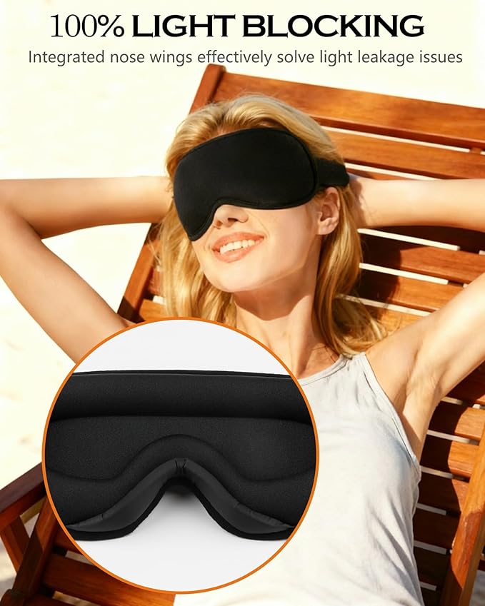 Sleep Mask for Side Sleeper Men Women, 100% Blackout Sleep Mask, Zero Eye Pressure 3D Sleeping Mask, Ergonomic Design and Breathable, Suitable for Travel Yoga, Black