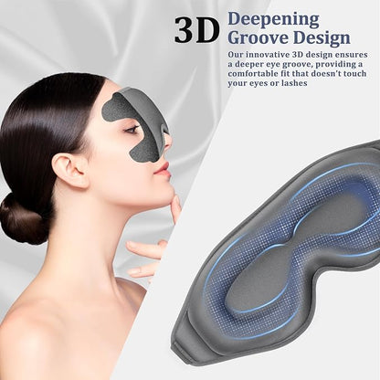 3D Deep Contoured Zero Pressure Sleep Eye Mask for Men & Women, Blackout Blindfold with Adjustable Strap for Travel, Home, Nap (Gray)