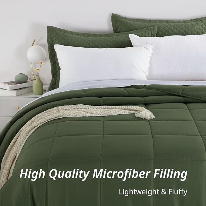 HOMBYS Oversized King Comforter 128x120, Lightweight Quilted Down Alternative Duvet Insert for All Season,Olive Green,8 Corner Tabs