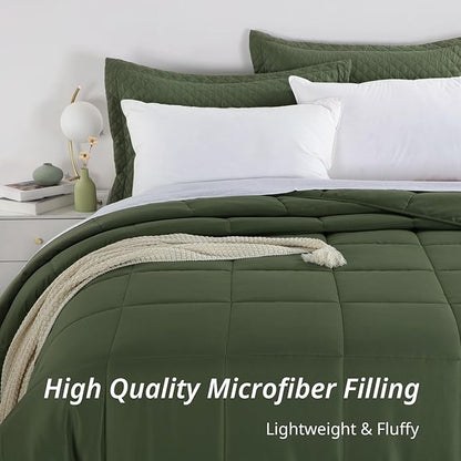 HOMBYS Oversized King Comforter 128x120, Lightweight Quilted Down Alternative Duvet Insert for All Season,Olive Green,8 Corner Tabs