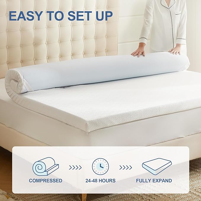 3 Inch Memory Foam Mattress Topper Queen, Memory Foam Pad with Removable & Washable Cover, Bed Topper for Back Pain, Non-Slip Ventilated Design, Queen Size