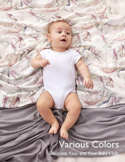 Momcozy Muslin Swaddle Blankets, Ultra Soft Neutral Registry Essentials, Jungle Dinosaur, Breathable Large 47'' x 47'' Newborn Boys Girls Receiving Blanket