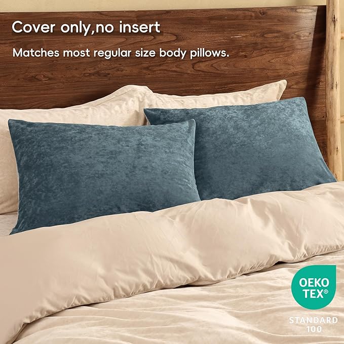 PHF Truly Velvet Pillowcases Standard Size, No Insert, 2 Pack Ultra Soft Breathable Pillow Shams Covers with Envelope Closure, 20" X 26" Luxury Cozy Warm Fuzzy Flannel, Stormy Blue