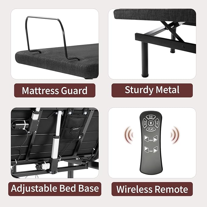 Split King Adjustable Bed Frame, Adjustable Beds with Updated Thickened Frame,Wireless Remote, Separate Head/Foot Lift, Zero Gravity,Anti-Snore,Sturdy Metal, Electric Bed Bases with 3 Height Options