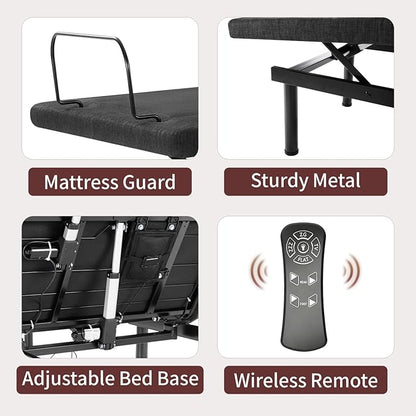 Twin XL Adjustable Bed Frame, Adjustable Beds with Updated Thickened Frame,Wireless Remote, Separate Head/Foot Lift, Zero Gravity,Anti-Snore,Sturdy Metal, Electric Bed Bases with 3 Height Options