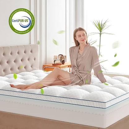 Twin XL Mattress Topper, 4.5 Inch Memory Foam Mattress Topper for Back Pain & Pressure Relief - 2.5" Cooling Memory Foam Soft and Supportive + 2" Pillow Top Mattress Pad Cover, with 8-21" Deep Pocket