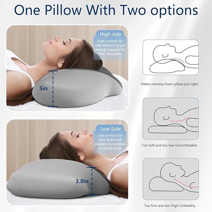 Cervical Neck Pillow for Sleeping，Ergonomic Memory Foam Pillow for Neck Pain Relief,Side Sleeper Pillows for Adults,Orthopedic Bed Pillow for Side Back Stomach Sleepers