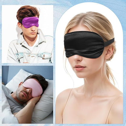 3 Pcs Sleep Mask, Satin Blackout Eye Mask Cover with Adjustable Strap, Silk Night Blindfold Eyeshade Nap for Men & Women Travel Sleeping (Black, Pink, Purple)