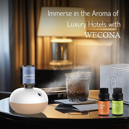 Waterless Rechargeable Scent Diffuser – Hotel Collection Diffuser Set with 6 Hotel Essential Oils – Two Intensity Modes – Home & Office Fragrance Machine