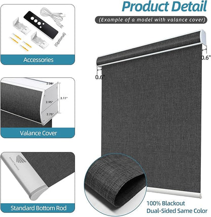 SmartWings Motorized Smart Blinds with Remote, Automatic Blackout Roller Shade Work with Alexa Homekit Thread Google Z-Wave, Electric Blind for Window, Custom Width Up to 110" W,Bouvardia Dark Grey