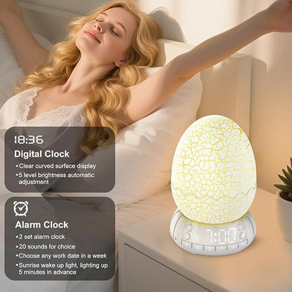 Turtle Smart Clock with Bluetooth Speaker & Mood Light 2 Alarm Settings + 20 White Noise Songs + 11 Color LED Egg Lamp Touch Control & Dimmable for Bedroom, Nursery, Home Office (Ocean)