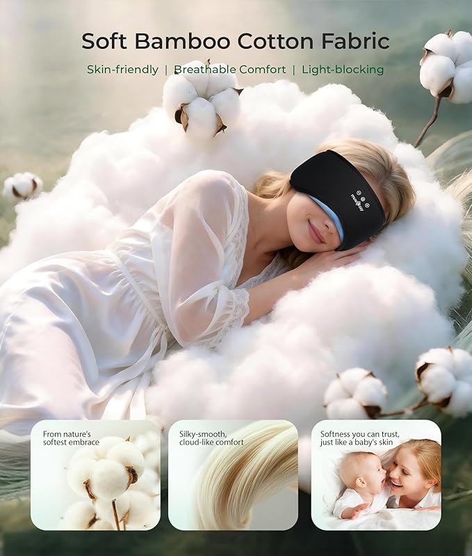 MUSICOZY Sleep Headphones Eye Mask Bluetooth 5.4, Bamboo Cotton Full Coverage Headphones Headband for Side Sleepers, Wireless Earphones with Speaker Sleep Music Earbuds for Men Women (Classical Black)