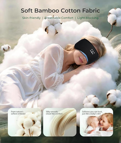 MUSICOZY Sleep Headphones Eye Mask Bluetooth 5.4, Bamboo Cotton Full Coverage Headphones Headband for Side Sleepers, Wireless Earphones with Speaker Sleep Music Earbuds for Men Women (Classical Black)