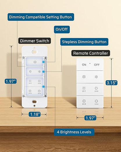 DEWENWILS Smart Dimmer Switch with Remote, Single-Pole, Needs Neutral Wire, 2.4GHz Wi-Fi Electrical Light Dimming Switch Works with Alexa & Google Home, Remote/WiFi Smart Control Dimmer, ETL Listed