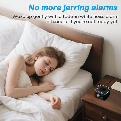 Sound Machine with Alarm Clock: 30 Non-Looping Sleep Sounds - White Noise Alarm Clock for Natural Wake Up - Adjustable Volume & Light, Memory Function, Sleep Timer (Black)