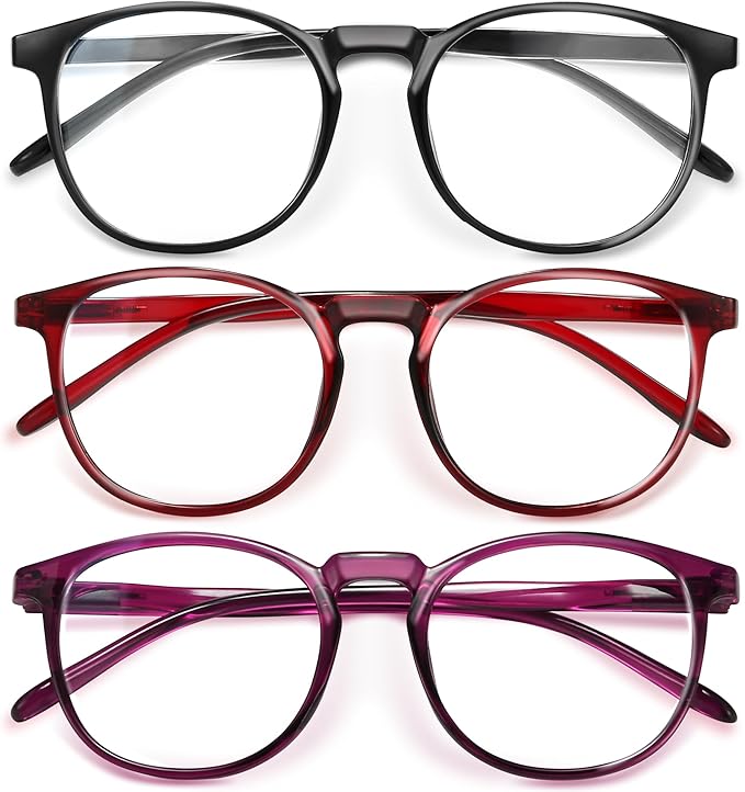 IBOANN Chic & Comfy Blue Light Glasses for Women - 3-Pack Round Frames, Screen-Ready Style with UV Protection Coating