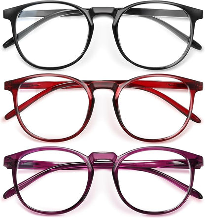 IBOANN Chic & Comfy Blue Light Glasses for Women - 3-Pack Round Frames, Screen-Ready Style with UV Protection Coating