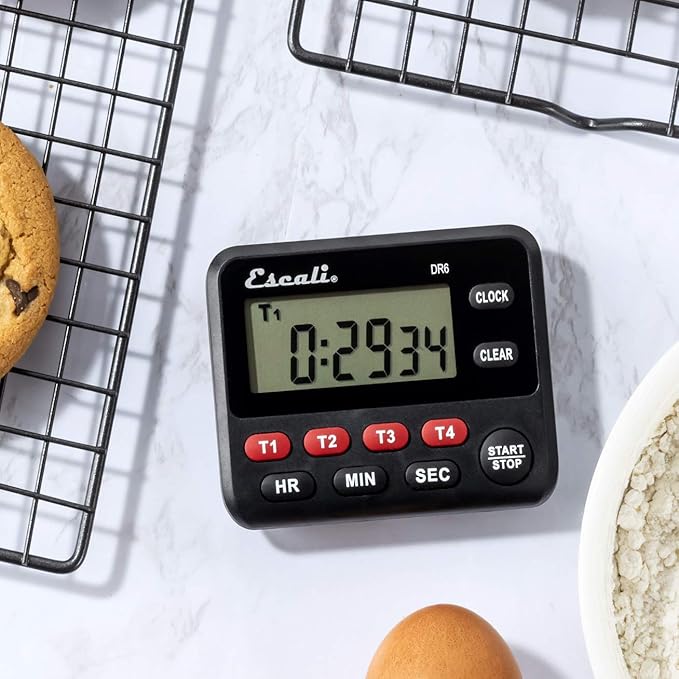Escali Multi-Task Four Event Digital Kitchen Timer with Clock Mode, Magnetic Back, Overtime Counter