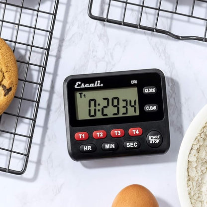 Escali Multi-Task Four Event Digital Kitchen Timer with Clock Mode, Magnetic Back, Overtime Counter
