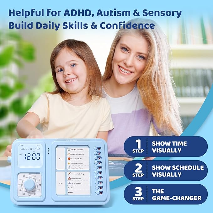 3-in-1 Visual Timer & ADHD Tool for Kids & Adults, Visual Schedule for Kids with Autism, Task Timer with Chore Chart Board, Daily Checklist for Home, School, Classroom, Desk