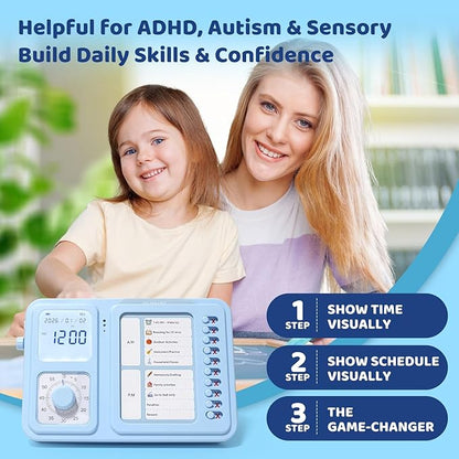 3-in-1 Visual Timer & ADHD Tool for Kids & Adults, Visual Schedule for Kids with Autism, Task Timer with Chore Chart Board, Daily Checklist for Home, School, Classroom, Desk