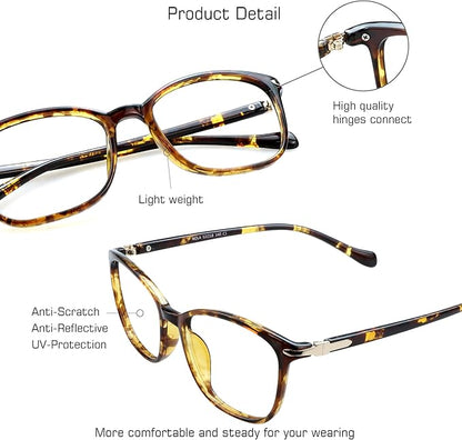 VisionGlobal Blue Light Blocking Glasses for Women/Men, Anti Eyestrain, Computer Reading, TV Glasses, Stylish Square Frame, Anti Glare(Tortoise,+6.00 Magnification)