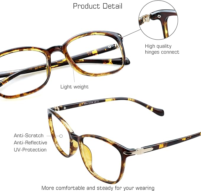 VisionGlobal Blue Light Blocking Glasses for Women/Men, Anti Eyestrain, Computer Reading, TV Glasses, Stylish Square Frame, Anti Glare(Tortoise,+4.25 Magnification)